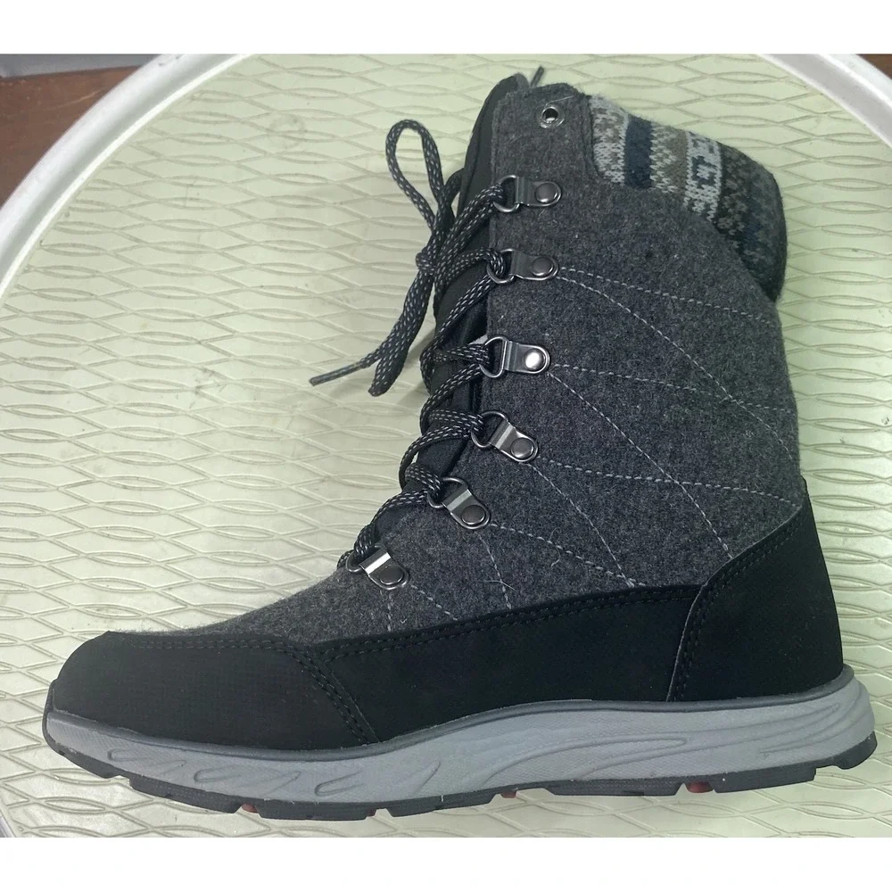 Eddie Bauer Womens Laurel‎ Winter Boots Black&Gray Waterproof Mid Calf 6 EUC